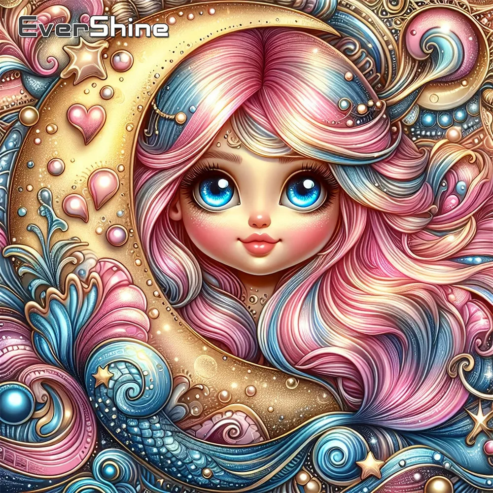 

EverShine Diamond Embroidery Portrait Full Drill Painting Girl Rhinestones Picture Mosaic Moon 5D DIY Handicraft Child Gift