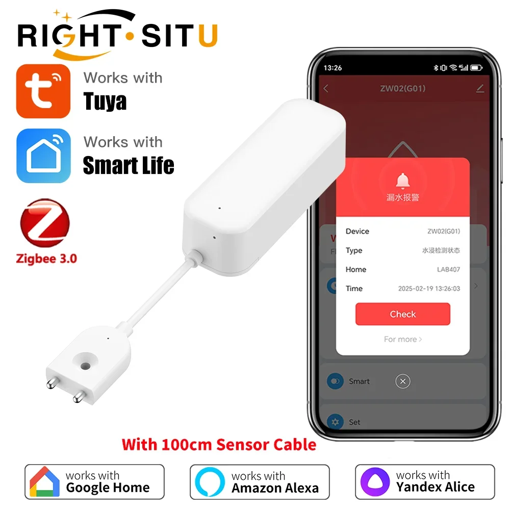 tuya zigbee 3.0 Water Leakage Sensor APP Remote Control Work With Alexa Smart Life Yandex Alice