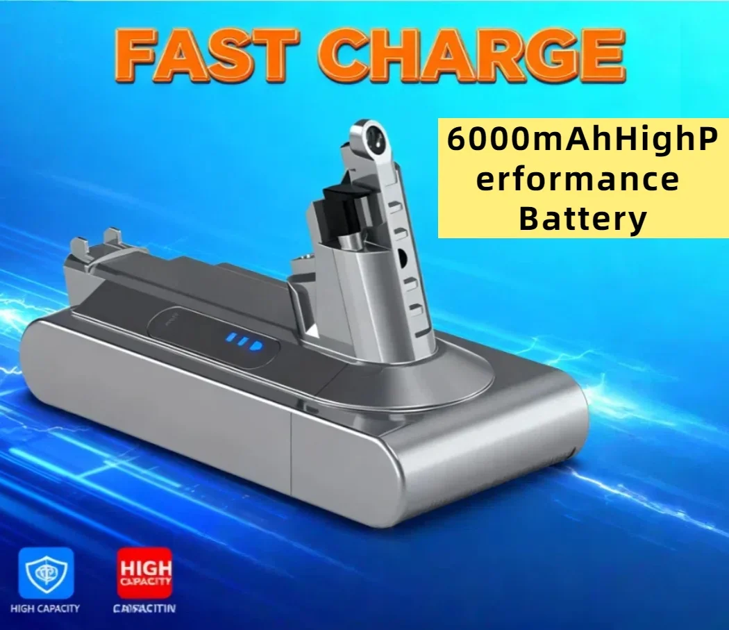 

High Performance Battery for Dyson V6 V7 V8 V10 SV07 SV09 SV10 DC58 DC59, 6000mAh Long Run Time Replacement Battery