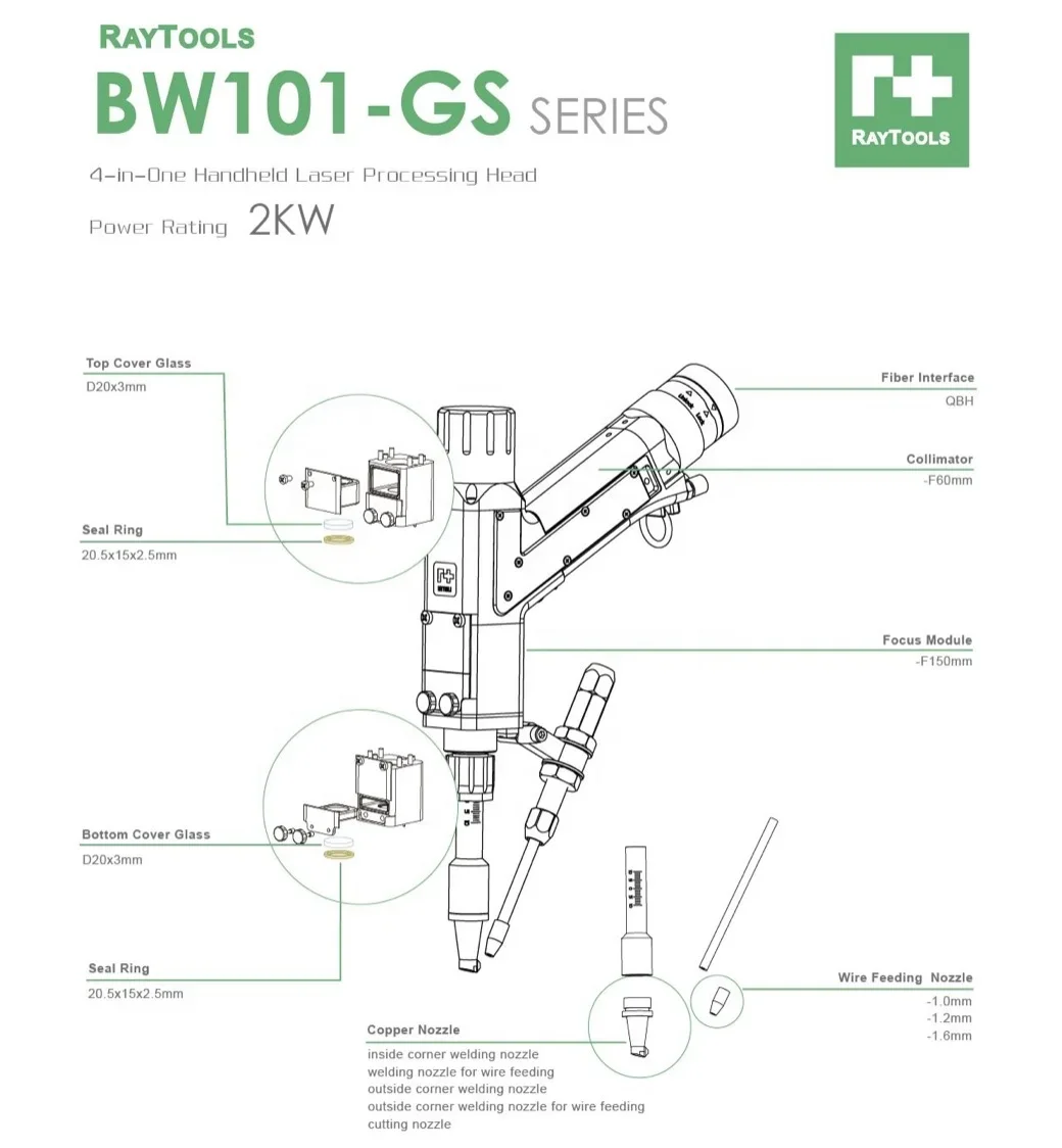 Raytools BW101-GS 3 In 1 Laser Head For Metal Welding +cleaning+ Cutting Handheld Laser Welding Parts