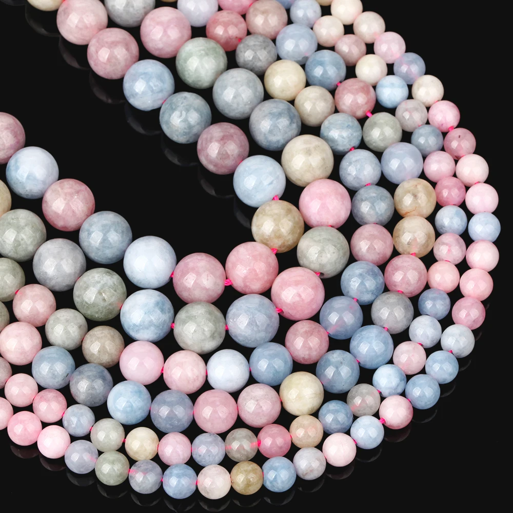 Natursteinperlen, 6–10 mm, Morganit, runde, lose Abstandsperlen für die Schmuckherstellung, DIY-Armbänder, Ohrringe, Zubehör