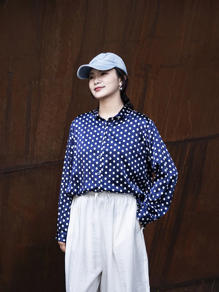 

Шелковая ткань с круговым точечным узором, гладкий шелк, лимитированная серия от Yuwen echeng, художественный стиль, свободный крой, для повседневной носки