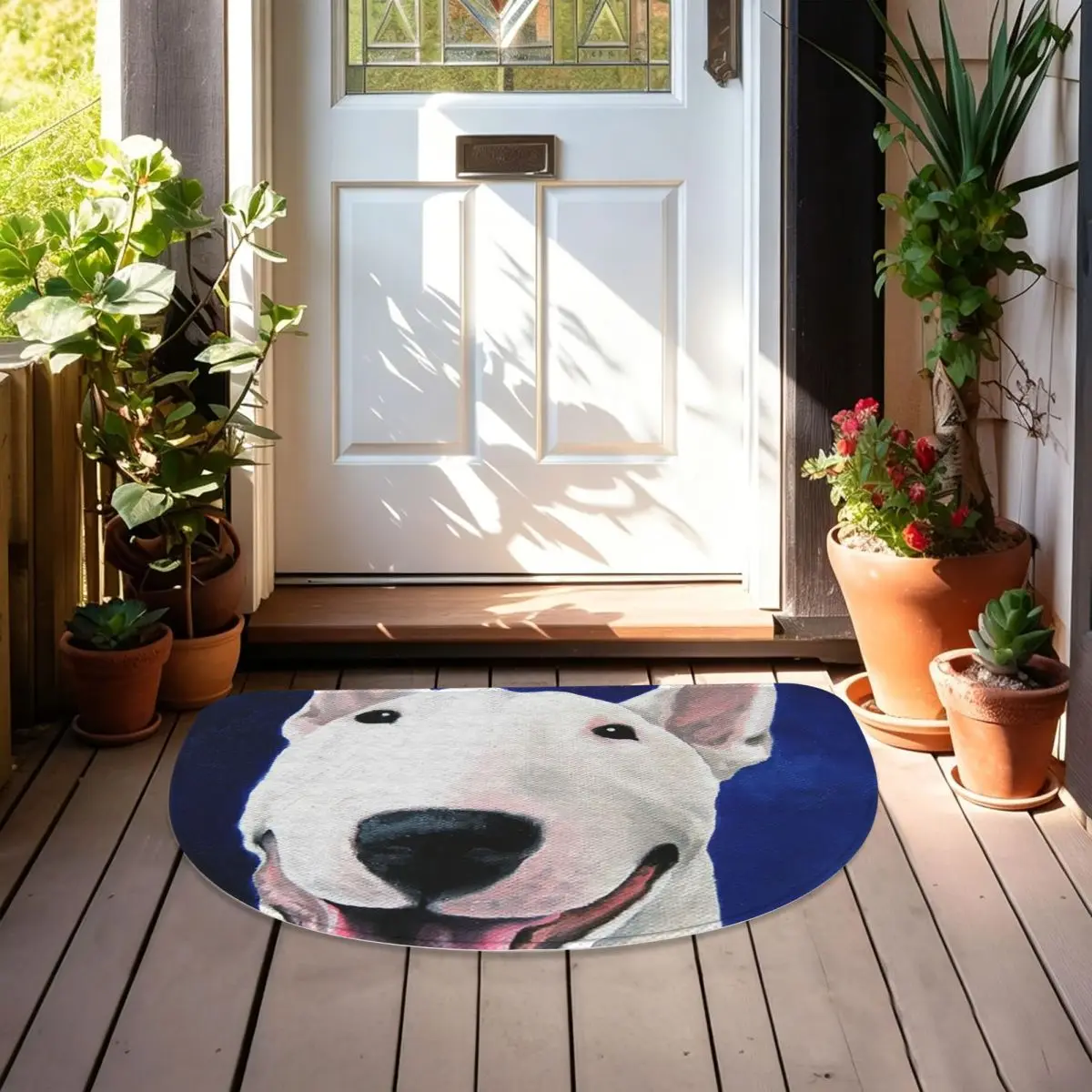 Bull Terrier Unconditional Soft Flannel Half Round Doormat Non Slip Bathroom Mat Absorbent Floor Carpet for Garage