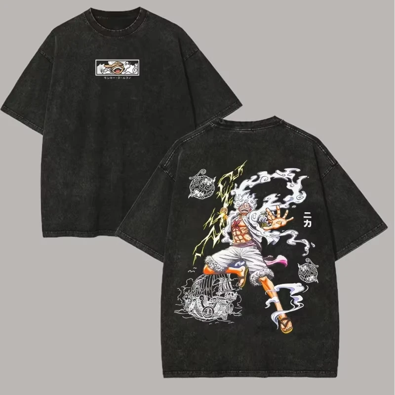 Anime One Piece Vintage Washed T Shirt Men Women Graphic Print 100%Cotton Streetwear Short Sleeve Casual Tops Summer 2026 Y2k