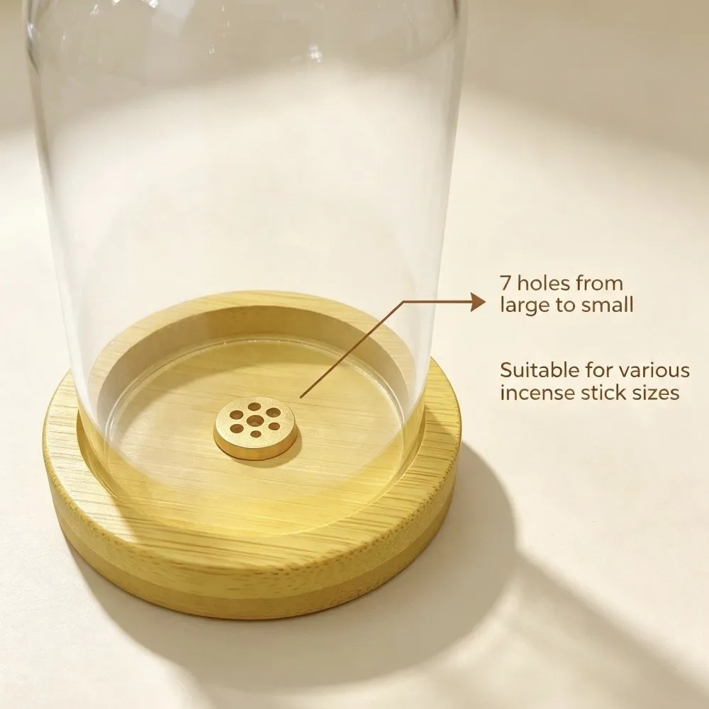 Transparent Glass Incense Holder Minimalist Zen Style Incense Burner Removable Bamboo Base Anti-Ash Flying Incense Burner