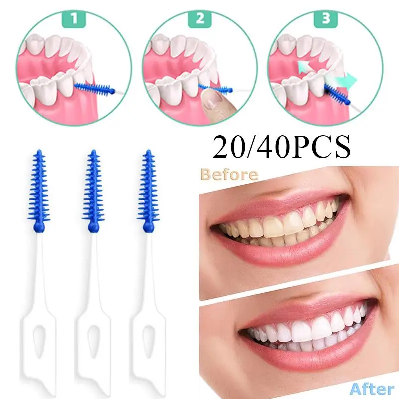 20/40PCS Soft Silicone Interdental Brush Toothpicks With Thread Double-headed Disposable Interdental Brush Oral Cleaning Tools