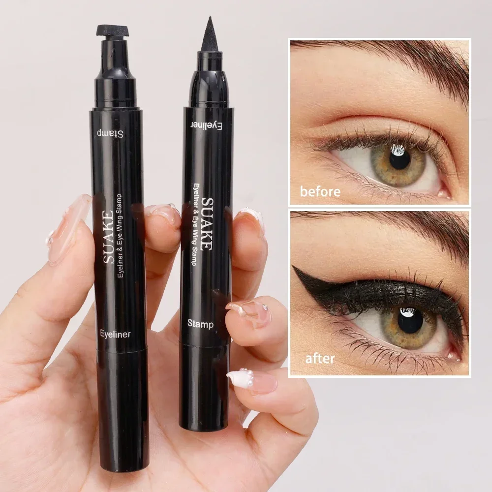 2 in1 Stamp Liquid Eyeliner Pencil Waterproof Fast Dry Double-ended Black Lasting Seal Eye Liner Pen Make Up for Women Cosmetics