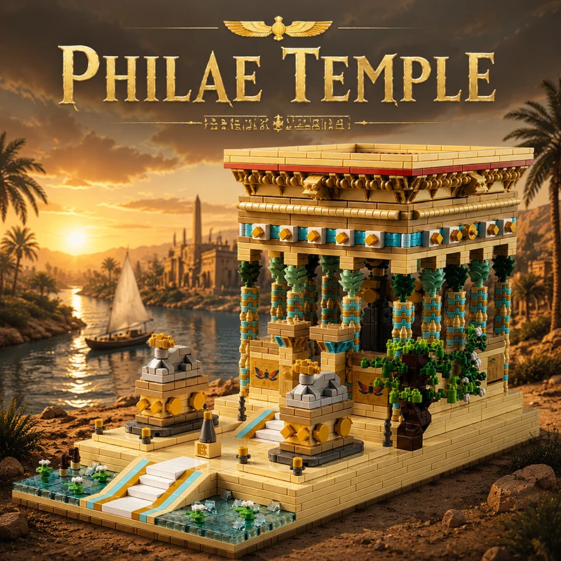 Ancient Egyptian Temple of Philae Micro Building Blocks Set Creative Bricks Assembly Toys Adult Holiday Gifts DIY Toys 2000+Pcs
