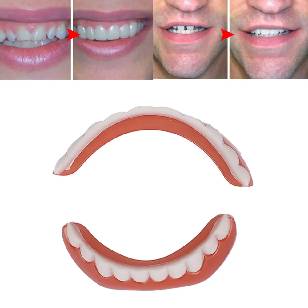 Juego de 2 soportes de imitación de silicona, pegatinas para blanquear los dientes superiores e inferiores, carillas profesionales de sonrisa perfecta, accesorio Dental cosmético