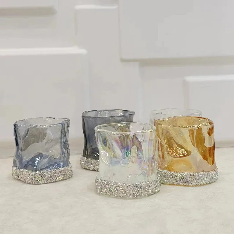 200ml Sparkling Rheinstone Cup Mug Transparent Glass Cocktail Whisky Cup Twisted Cold Drink Milk Water Bottle Wine Glasses