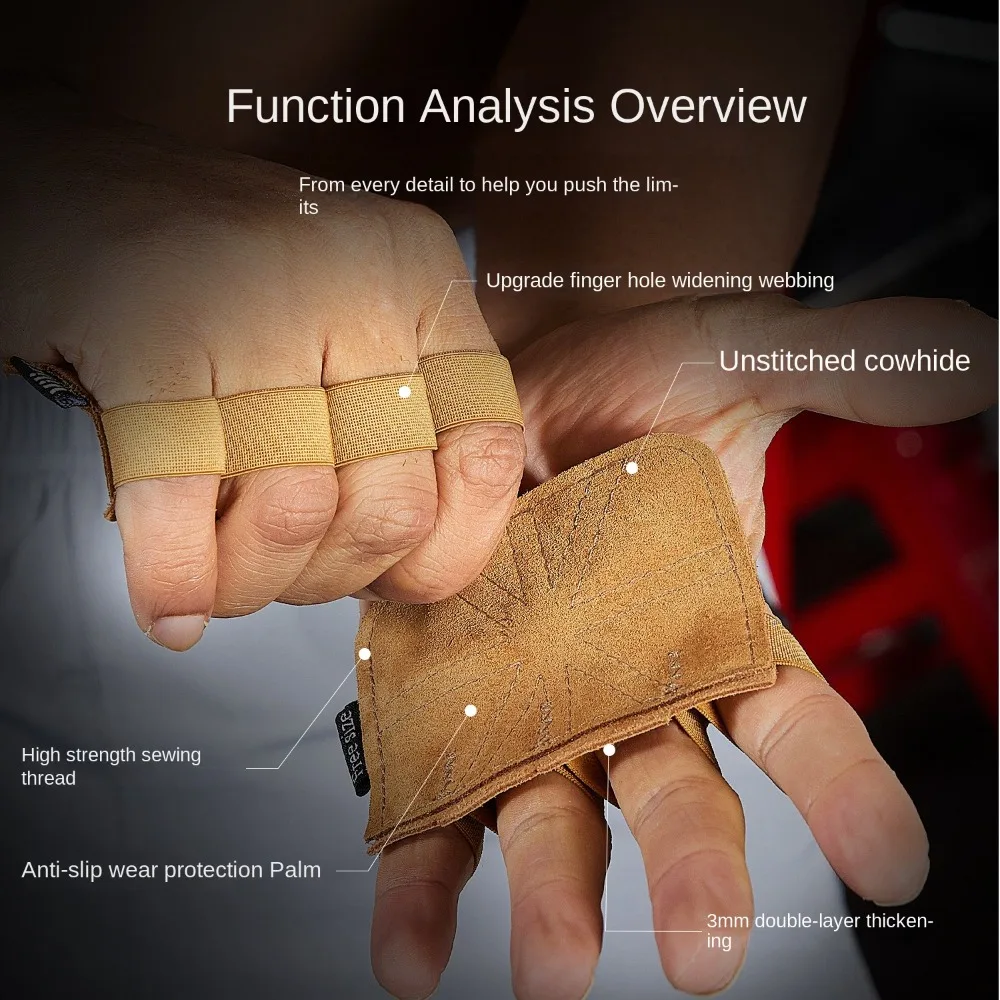 1Pair Leather Weight Lifting Training Gloves Palm Protection Anti-Skid Gym Gloves Grips Four-finger Wear-resistant