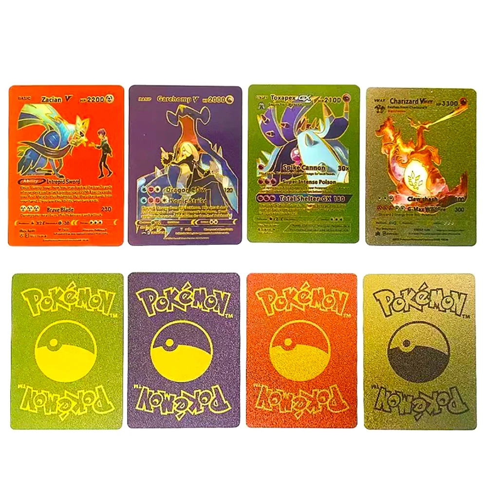 27-55Pcs Pokemon Cards Colorful Gold Black 3D Pikachu English French Spanish German Vmax GX Energy Card Collect Battle Toy Gifts