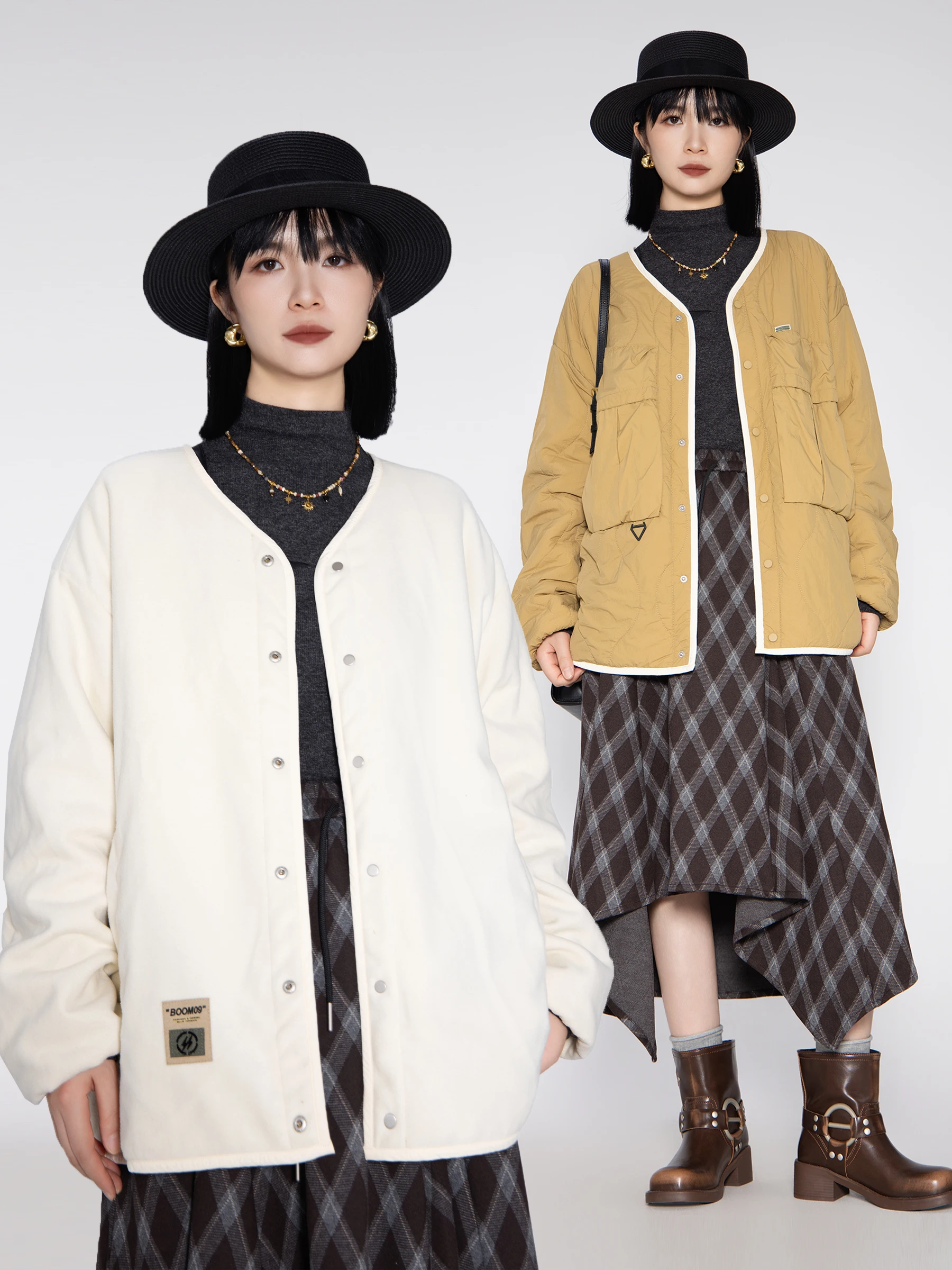 

Bookru Casual Sle Double-Sided Wear Cotton Jaet Women Loose Fit Versatile Workwear Sle Patchwork Retro Coat