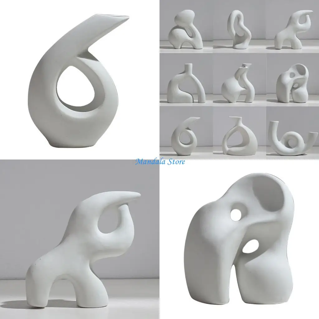 

U2JC Nordic White Ceramic Vase Abstract Modern Irregular Flower Pot Decor