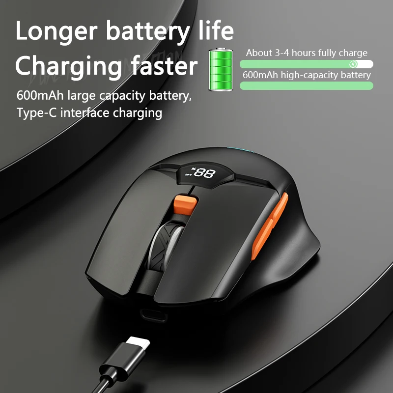 Warvank SX01 Ratón inalámbrico Bluetooth Pantalla inteligente Pantalla de nivel de batería Batería de litio recargable de 600 mAh Ratón silencioso