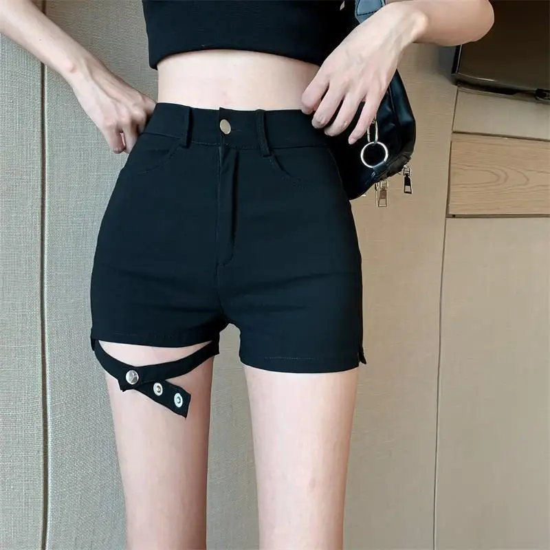 Sexy Hollow out High Waist Short Pants for Women Steel Pole Dancing Elastic Slimming Summer Hot Pants Trendy plus Size Bottoms