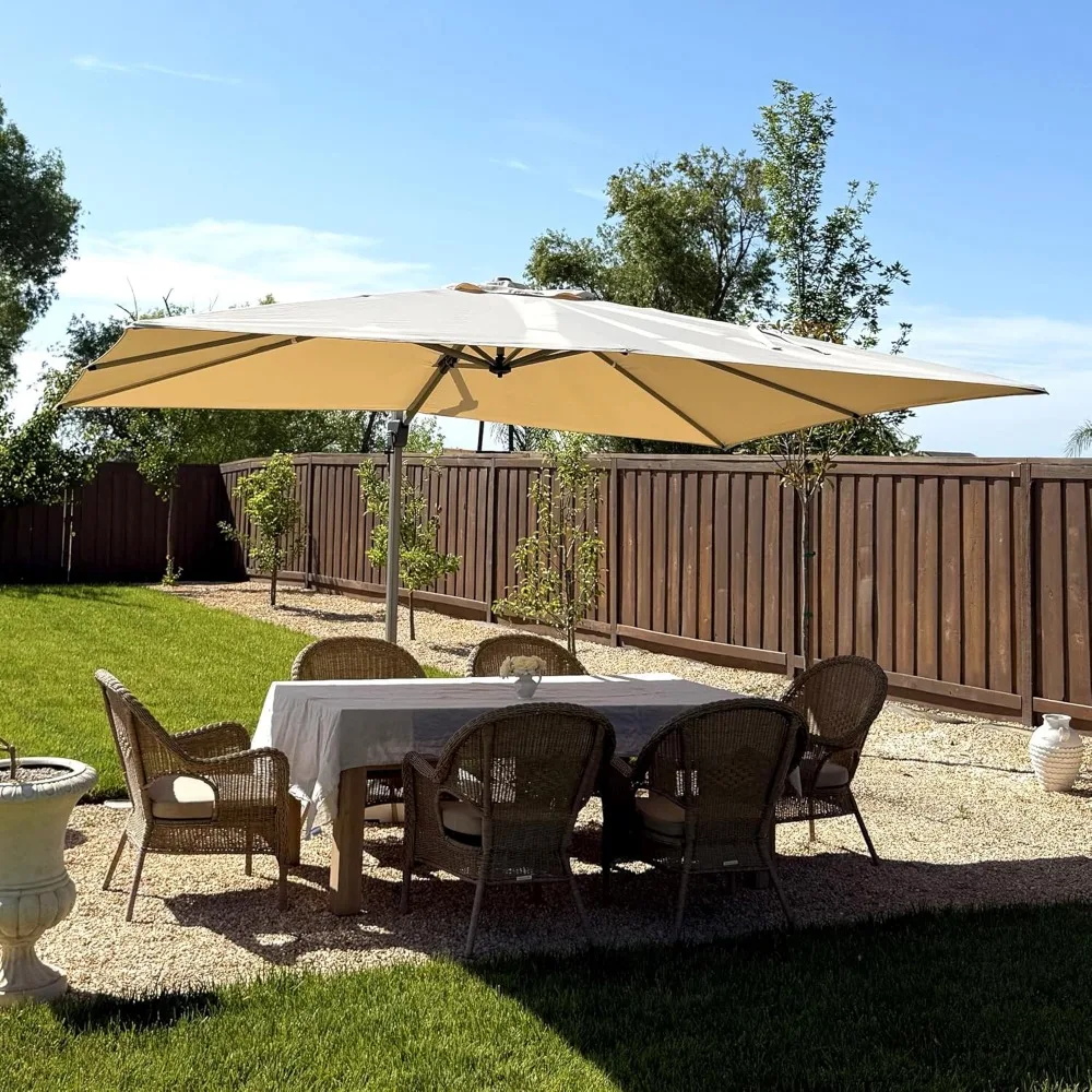 

10' X 13' Patio Umbrella, Rectangle Outdoor Cantilever Umbrella, Aluminum Offset Umbrella with Champagne Frame and 360° Rotatio