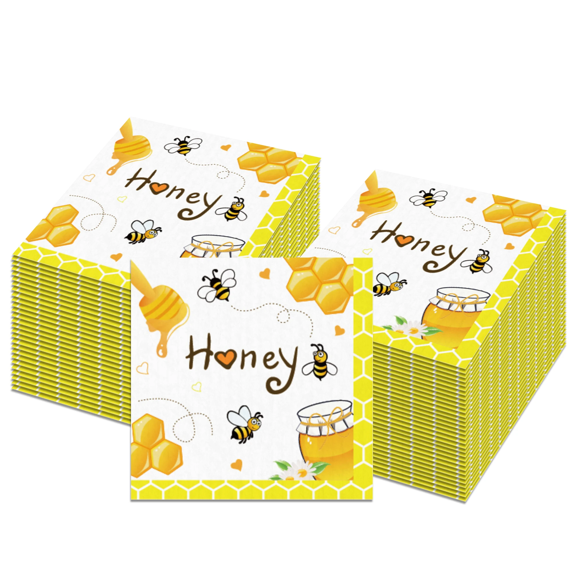 60Pcs Bumble Bee Honey Paper Napkins, Honeycomb Pattern Disposable Napkins for Gender Reveal Baby Shower Decorations