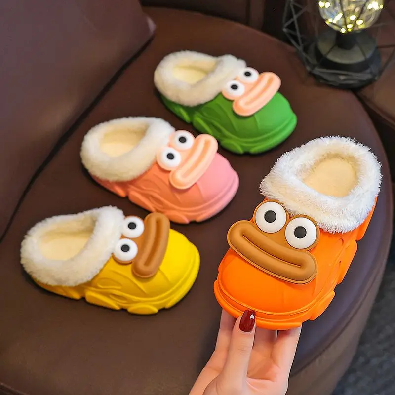 

Kids Waterproof Cotton Shoes for Boys Girls Baby Students Fleece Lined Closed Toe Cute Cartoon Design Winter Autumn Footwear