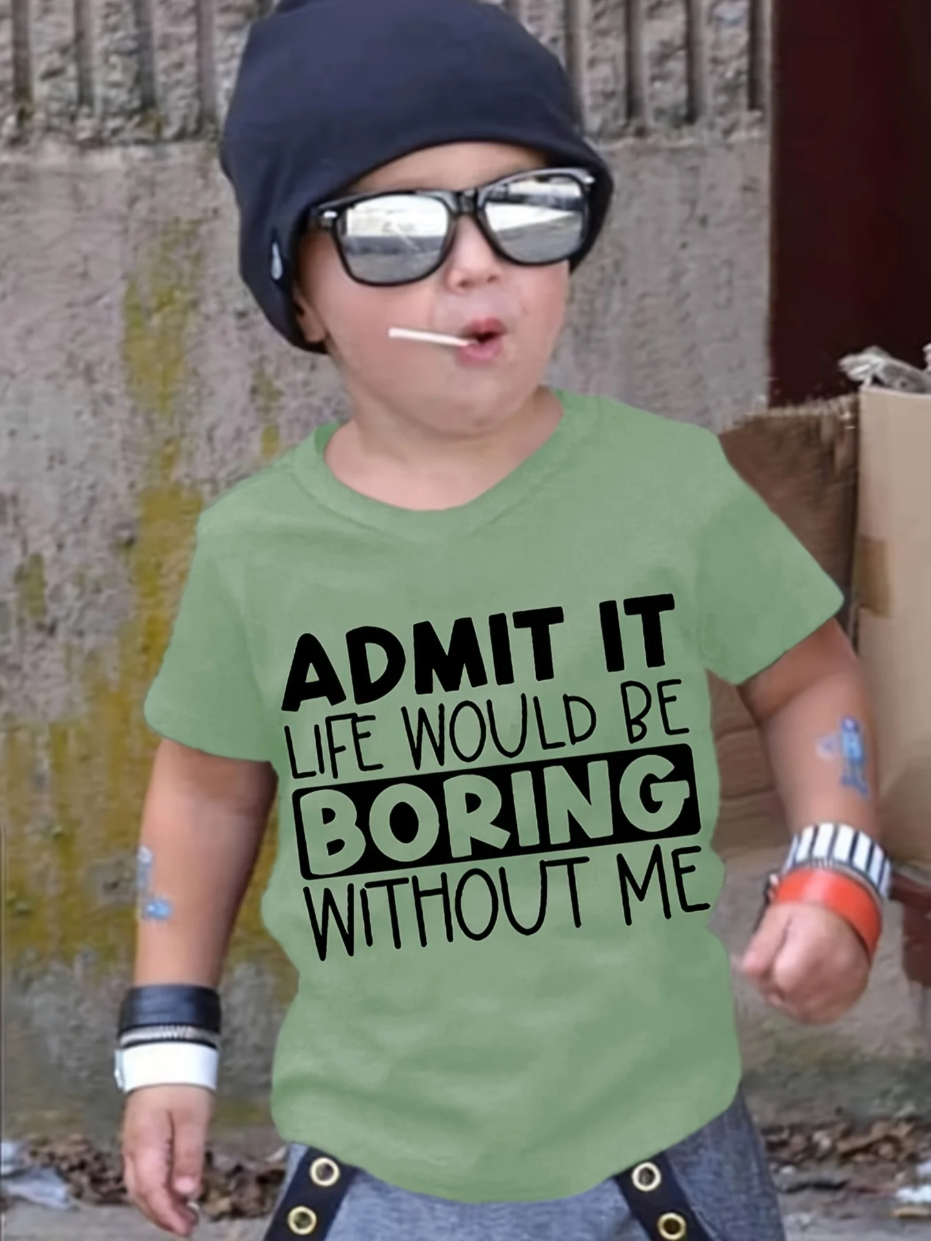 Kids Boys Crew Neck T‑Shirt, Admit It Life Would Be Boring Without Me Letter Graphic Summer Casual Short‑Sleeve Top