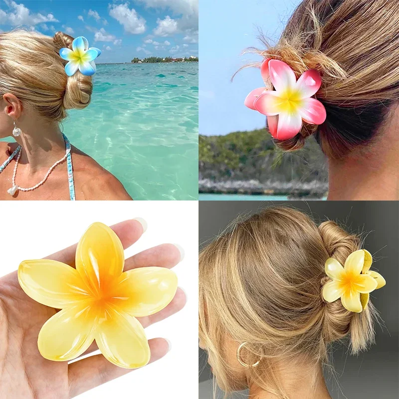 8CM Hawaiian Flowers Hair Clip Claw Headwear Acrylic Hairpin Crab Non Slip Strong Hold Hair Catch Clamps Headwear Accessories