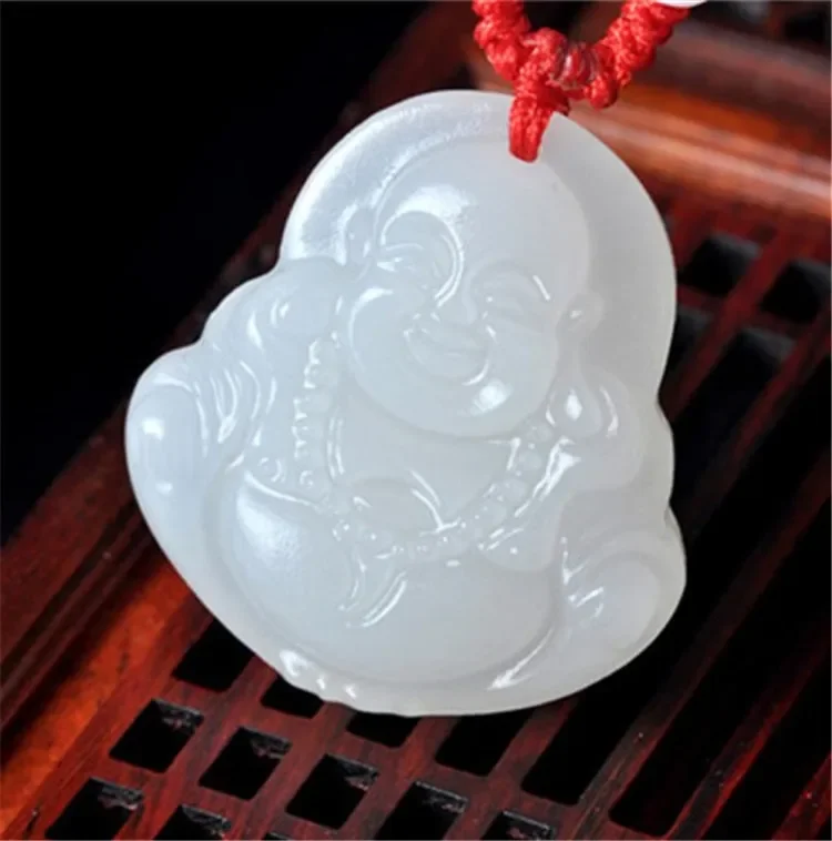 

Natural White Jade Big belly Buddha Pendant Jadeite Necklace Charm Jewellery Fashion Accessories Hand-Carved Luck Amulet Gifts