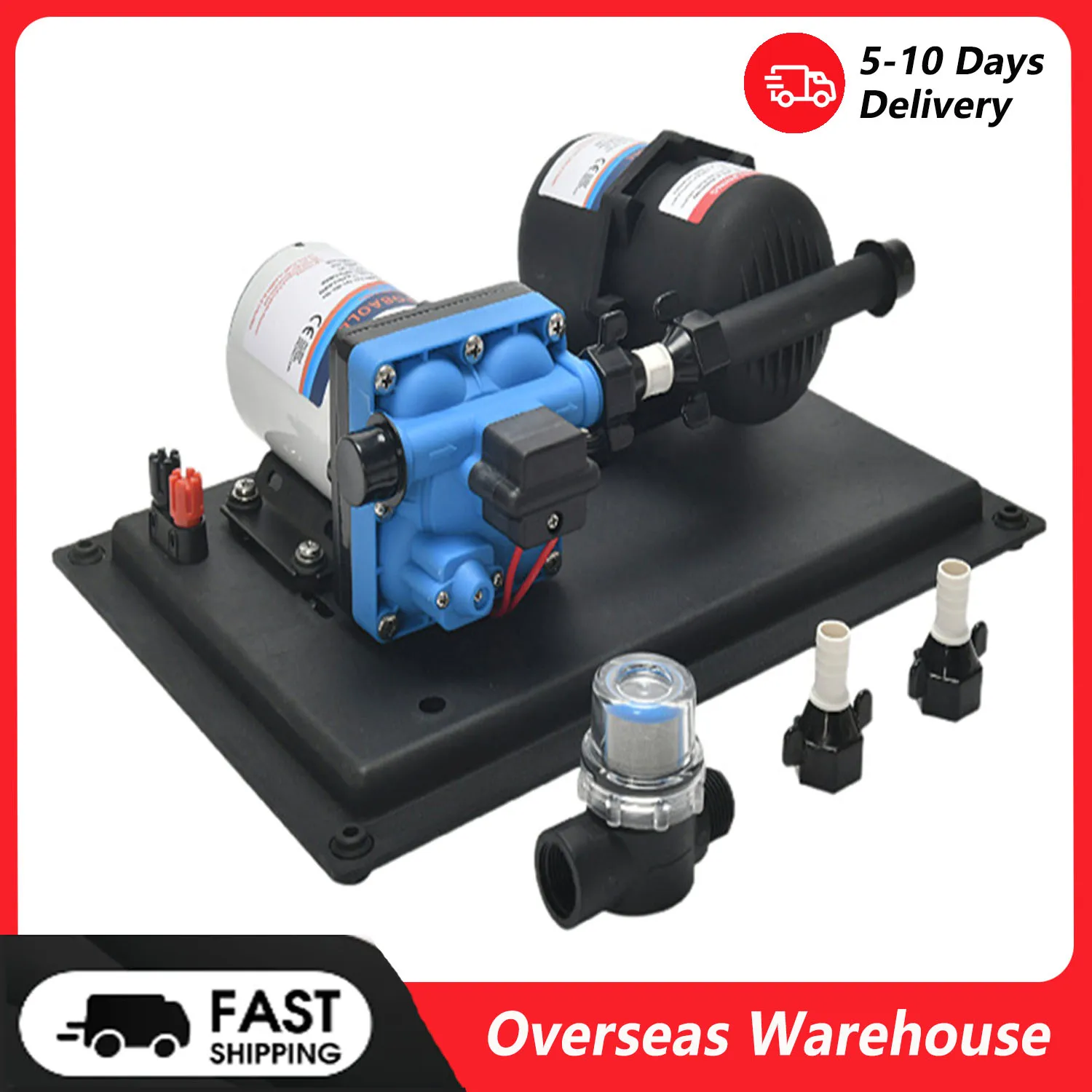 

RV Water Pump DC 24V 3GPM 11.3L/Min 55PSI Fresh Water Diaphragm Pump Built in On Demand Pressure Switch with Pressure Tank