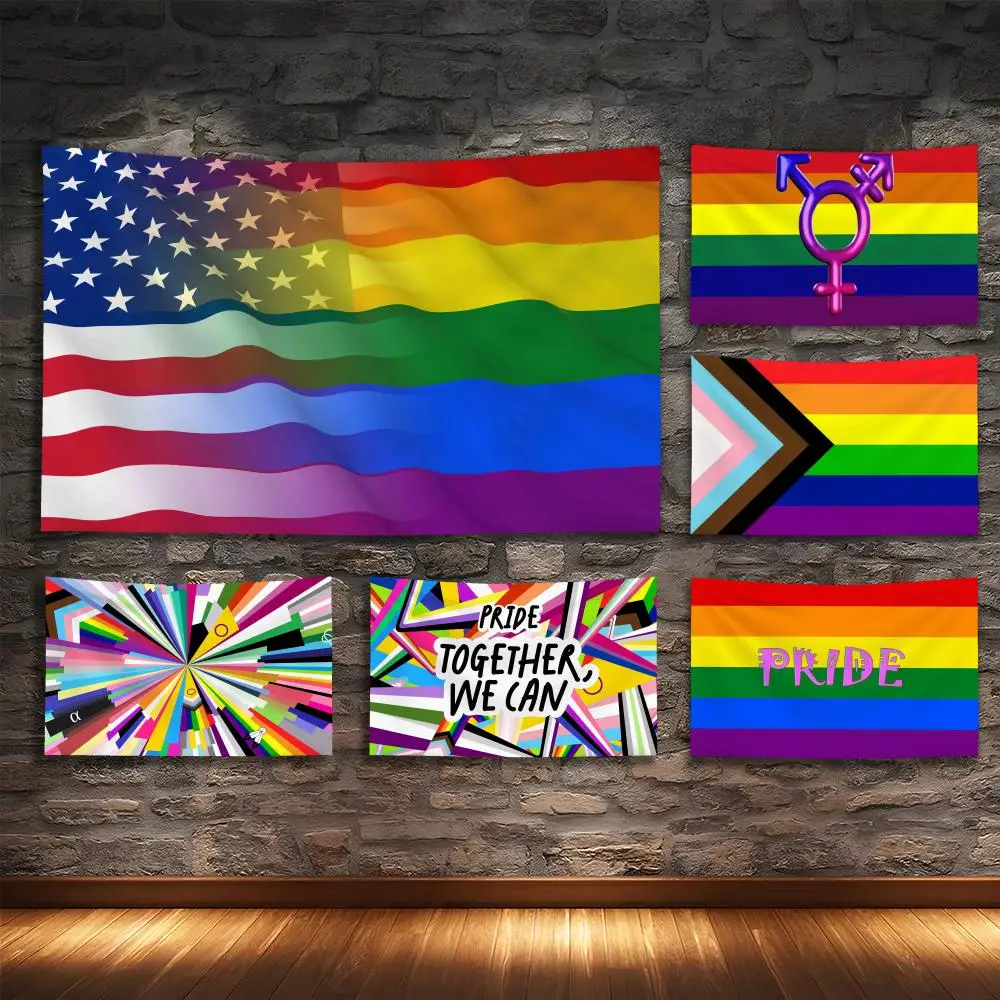 

Gay LGBT Freedom Rainbow Tapestry Custom Living Bedroom Party Dormitory Interior Wall Bohemian Decoration Attached Clip