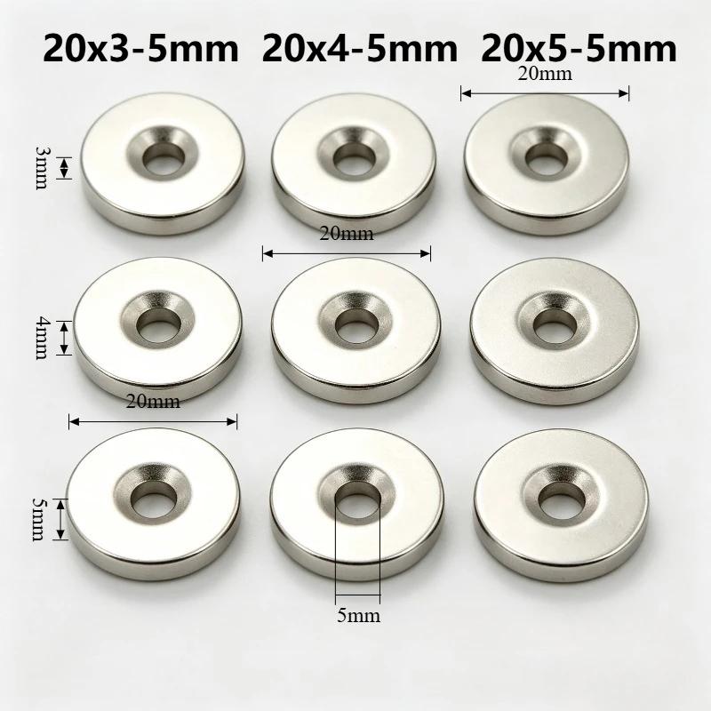 N35 20x3-5mm 20x4-5mm 20x5-5mm Countersunk Disc Neodymium Magnet Hole 5mm Magnet for DIY Crafts Industrial Office Application
