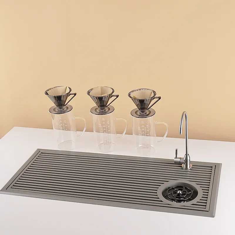 Stainless Steel Cup Rinser for Tea Shop Chinese Style Drain Tray Sink Coffee Bar Hand Brew Table Washer Drainer Accessory