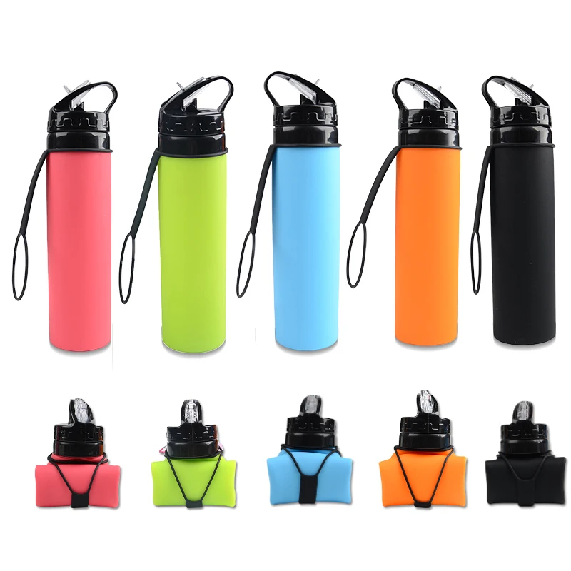 600ML Collapsible Water Bottle, Reuseable BPA Free Silicone Foldable Bottles Portable Hiking Cup For Outdoor Mountaineering Tour