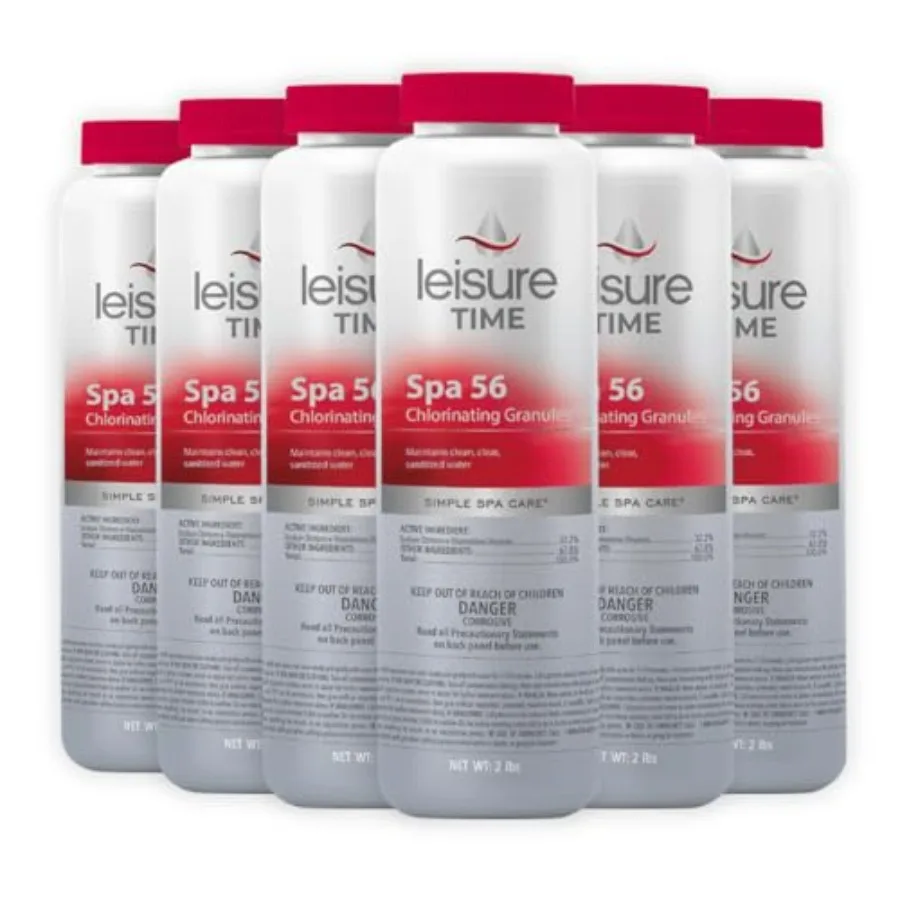2233706 Gránulos de cloro para bañera de hidromasaje, 2 libras, paquete de 6 para desinfección de agua de spa y jacuzzi, acción rápida y mantenimiento efectivo