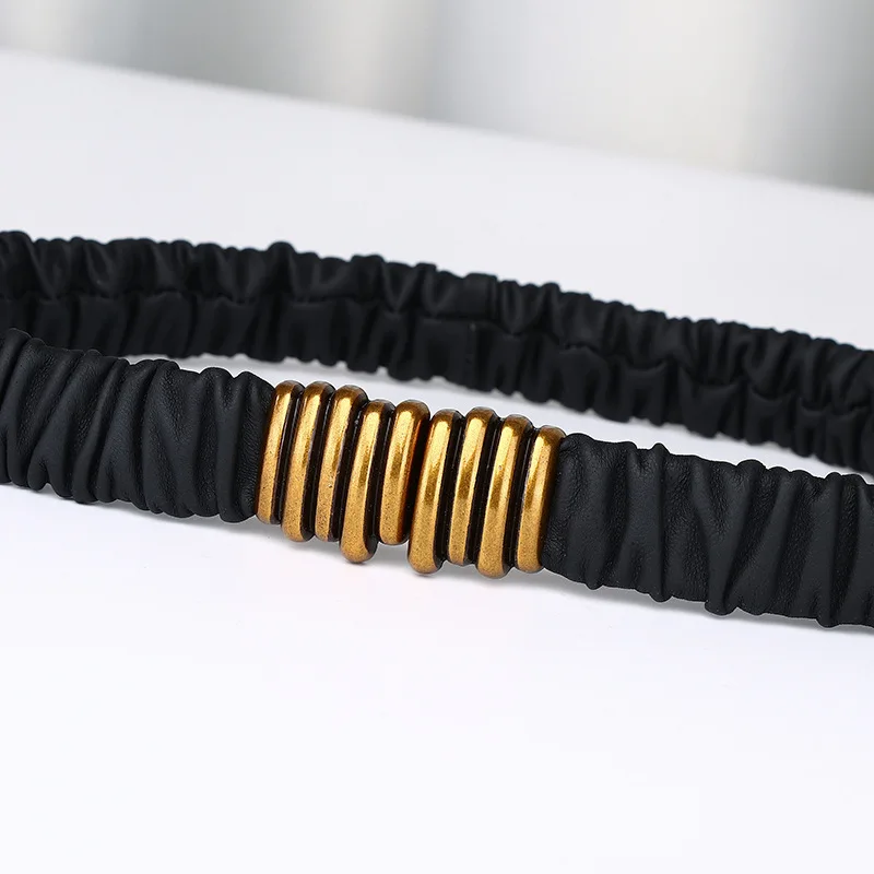 24-センチメートル女性用ラムスキンベルト本革装飾ウエストベルトドレスコートファッションウエストニッパー女性用ブラックベルト