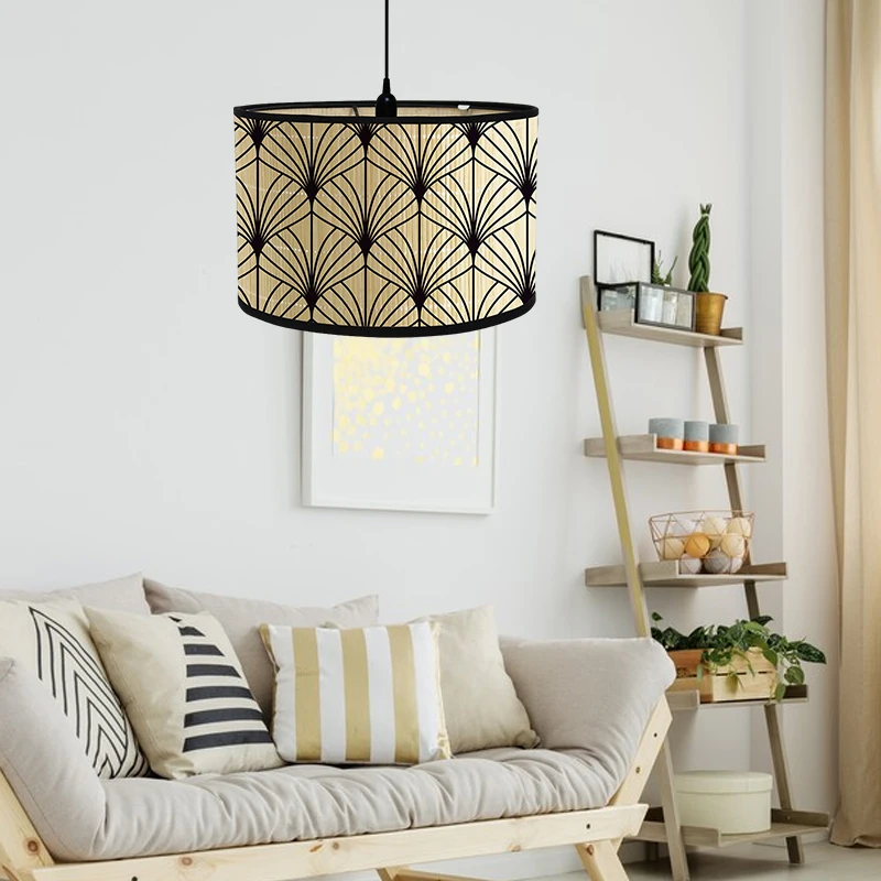 New Japanese Homestay Retro Chandelier Lamp Shade Bar Cafe European Home Living Room Decor Bamboo Lampshade Art Light Cover