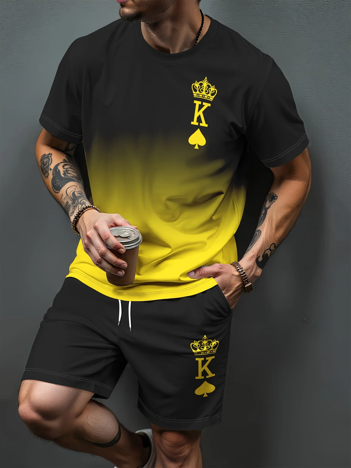 Gradient Letter Pattern 3D Print Tracksuits Men Women Casual Short Sleeve T-Shirt Shorts Sets 2pcs Sportswear Suits Man Clothing view 3