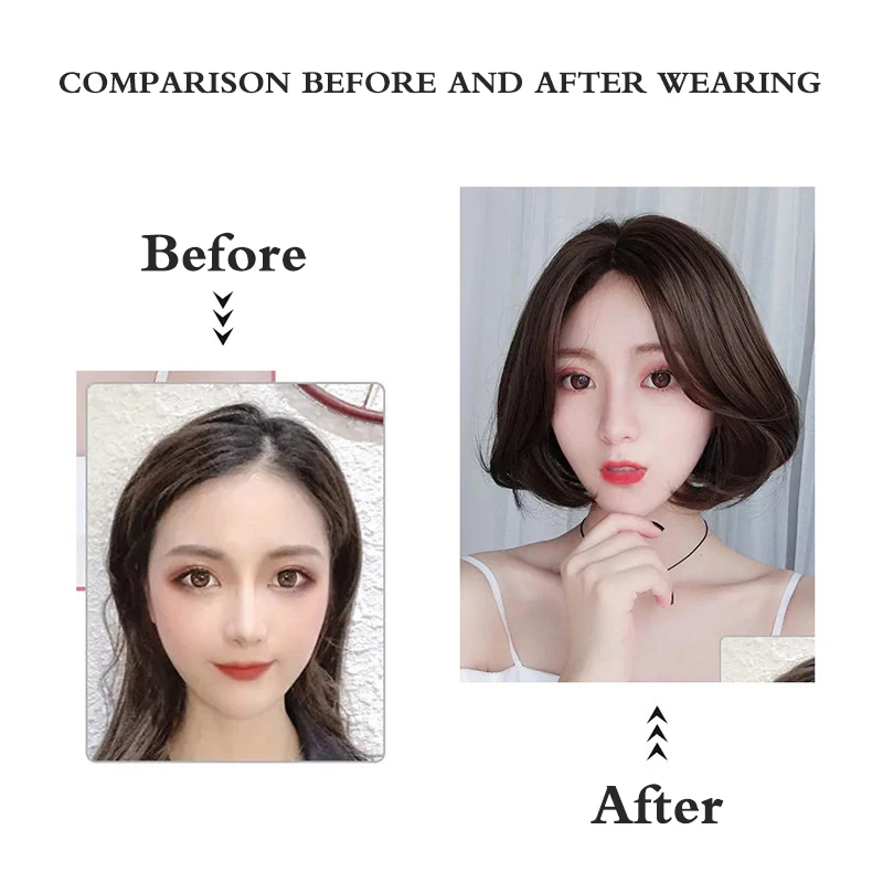 New Concubine Synthetic Short Straight Hair Inner Button Women\'s Wig Middle Part Natural Black Heat Resistant Clavicle Hair