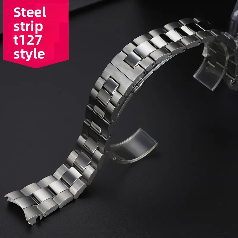 Correa de reloj de Metal sólido con extremo curvado T127, 21mm para 1853 Tissot 40mm T127.410 T127.407, correa de reloj de acero inoxidable, pulsera para hombre