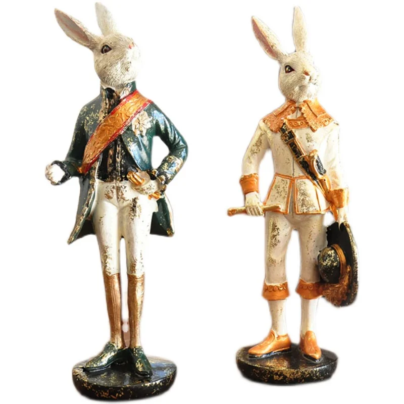 Resin Crafts Pastoral Gentleman rabbit Circus For Home Decoration Accessories Bedroom Living Room Ornaments Gift Garden Decor