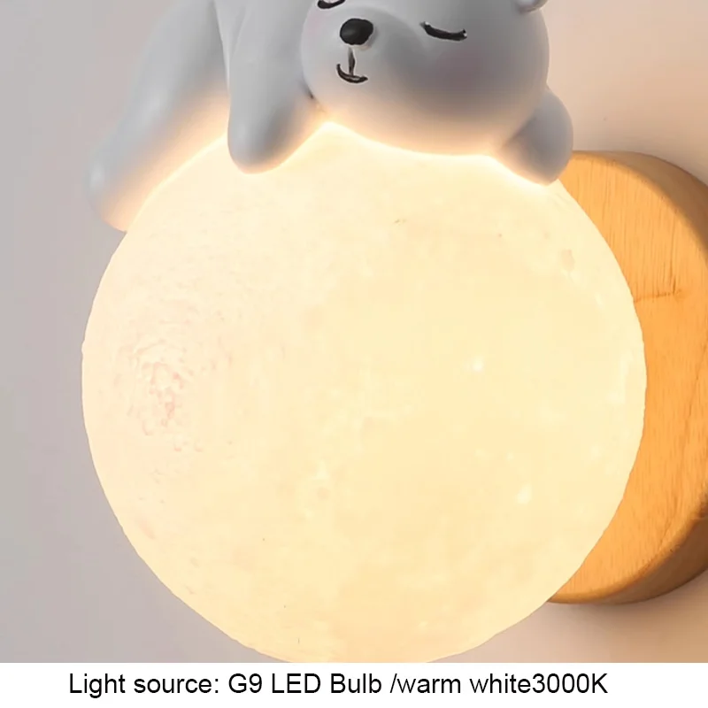 Creative Bedside Wall Lamp Sleeping Bear Moon Warm White Design Bedroom Ambient Kids Night Light for Boys Girls Room