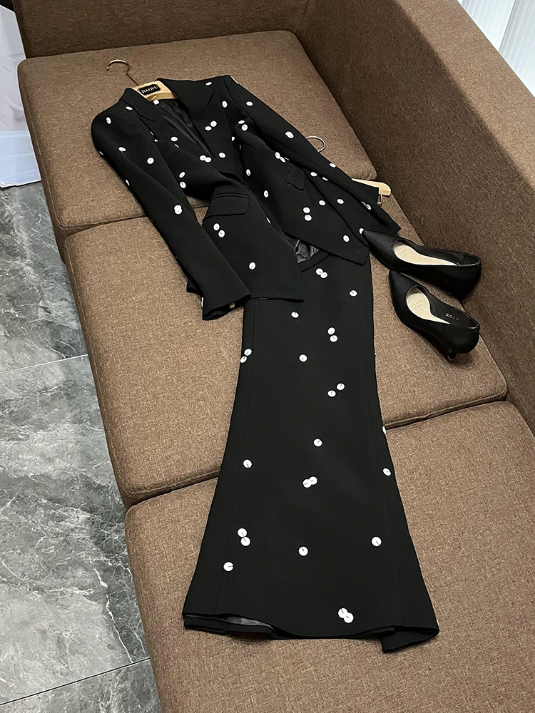 

New Celebri Faion Sequin Embellied Color Blo Suit Jaet Fi Tail Long f Skirt A03054 Women's Premium Clothing