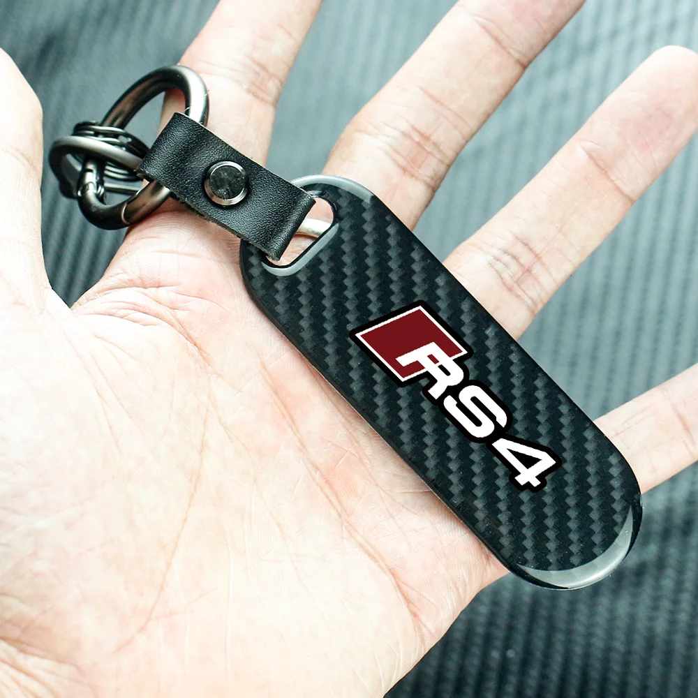 

Carbon Fiber Car Key Rope Car Keychain Key Chain Pendant Keyring Horseshoe Buckle For Audi RS4 Auto Accessories