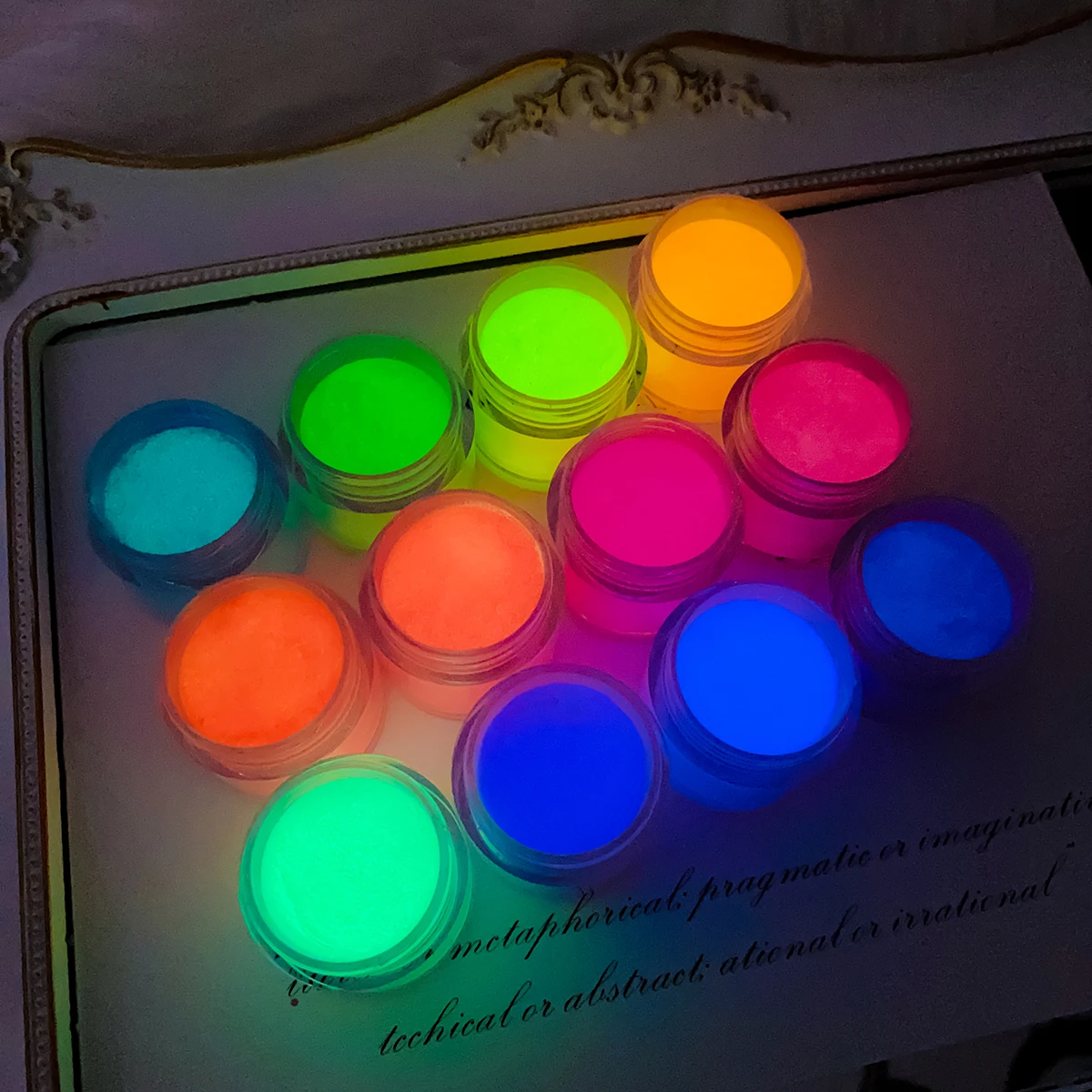 12 pièces/ensemble poudre acrylique lumineuse pour Nail Art poussière lueur dans le noir Pigment ongles professionnel Dip poussière manucure paillettes poudre à ongles
