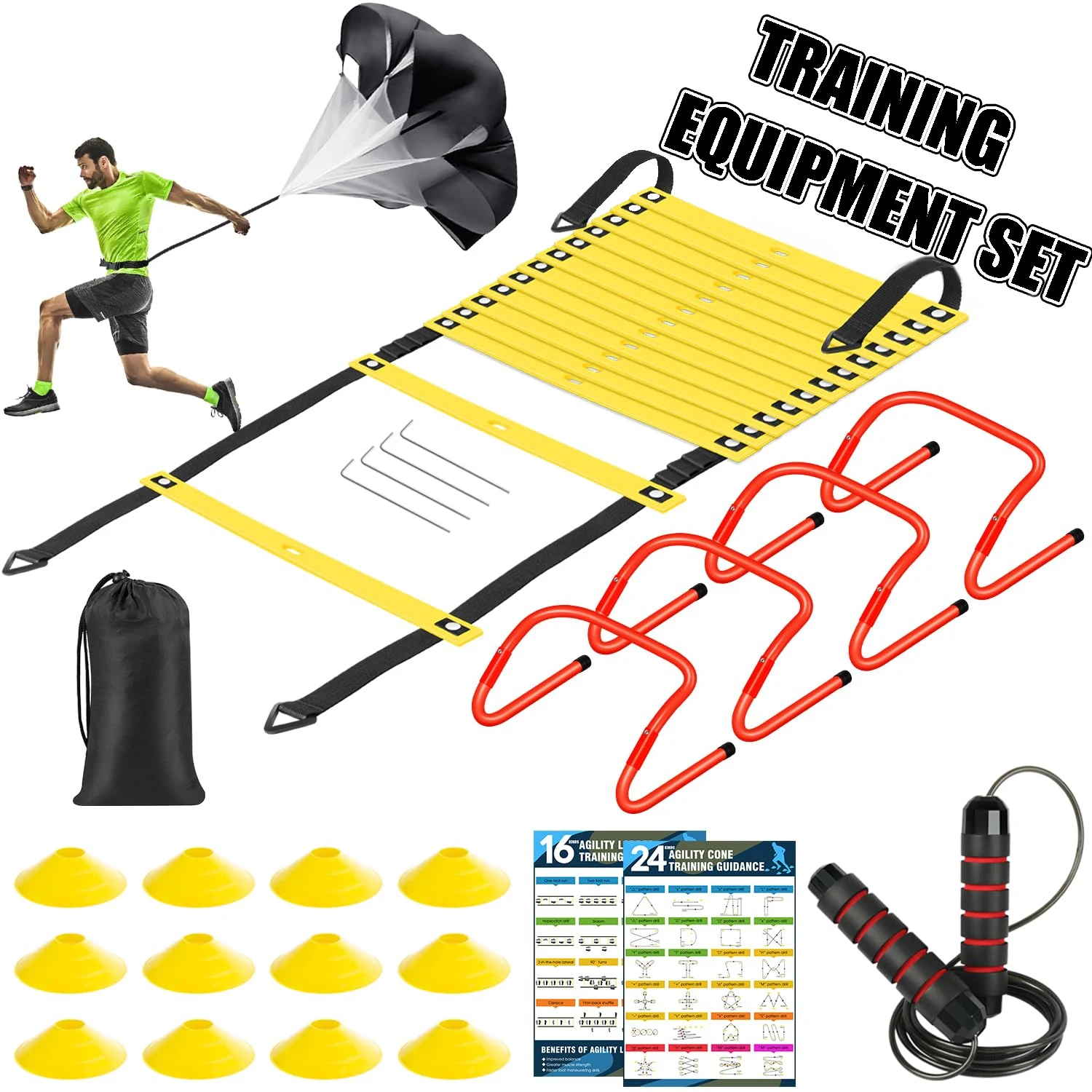 

Agility Ladder Speed Training Equipment with Agility Ladder Soccer Cone Hurdle Running Parachute Basketball Football Training