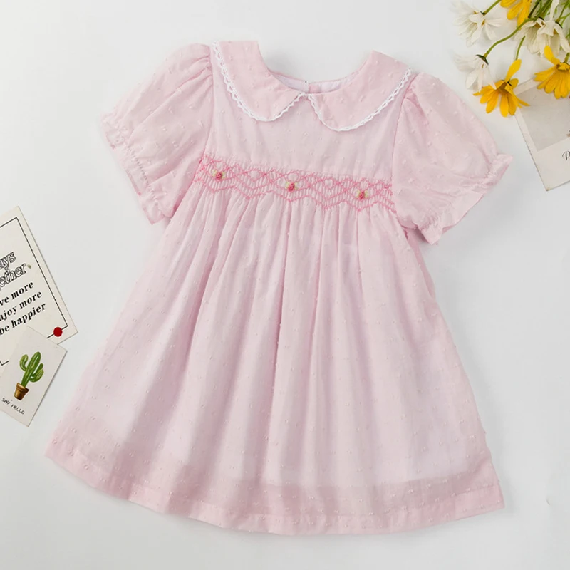 Summer Kids Baby Girls Short Sleeve Sweet Solid Color Dress New Kids Baby Girls Princess Children Clothes Dress 1-5Yrs