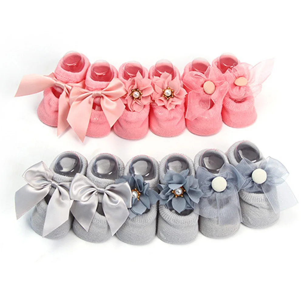 3 pares de calcetines de bebé para recién nacido, color gris, talla M, antideslizantes, suaves, transpirables, calcetines de algodón para caminar