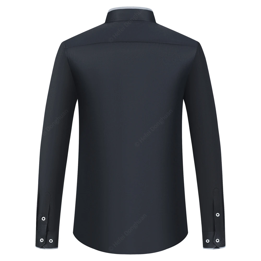 Men's Semi-formal Long-Sleeve Band-Collar Shirt Single Patch Pocket Regular-fit Business Activities Office Basic Dress Shirts