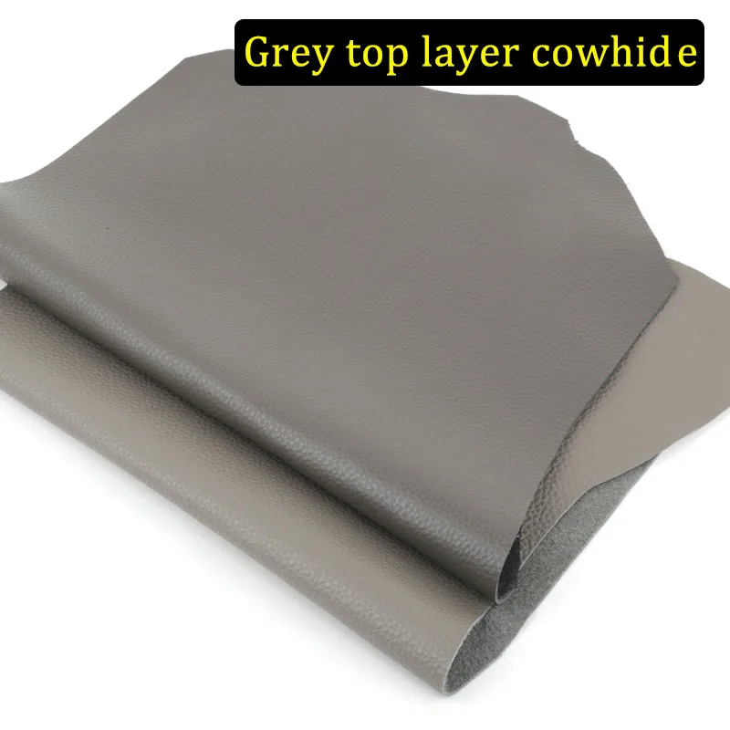 

Grey genuine leather top layer cowhide lychee pattern dark grey DIY sofa seat car cushion soft leather material