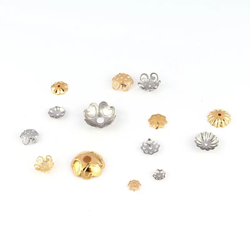 30pcs/Lot Stainless Steel Gold Color Flower Bead End Caps Earring For Jewelry Making DIY Earring Accessories End Caps