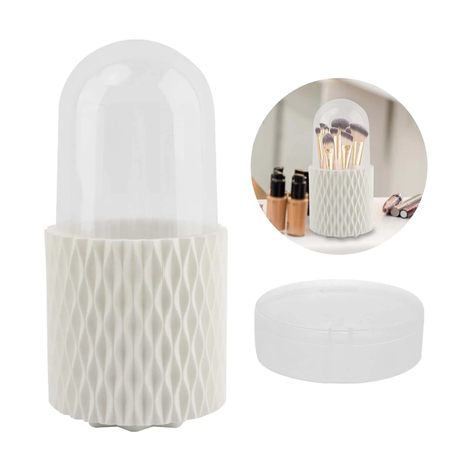 2pcs/set Multifunctional Home Decor Cosmetics Dustproof 360 Rotating Waterproof Makeup Brush Holder Puff Case Storage Organizer