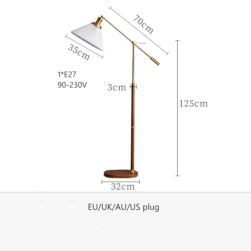 New Solid Modern Nordic Vintage Simple American Style Living Room Metal Walnut Wood Gold Decoration Standing Lamp Floor Lam